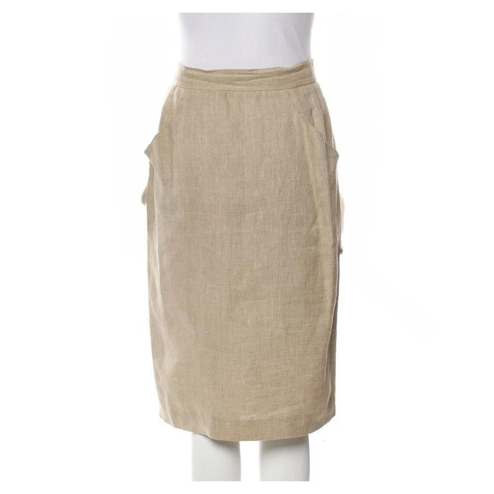 Fendi 365 Vintage Skirt XL | Linen Blend | Taupe Tan | 1980s Italy Classic